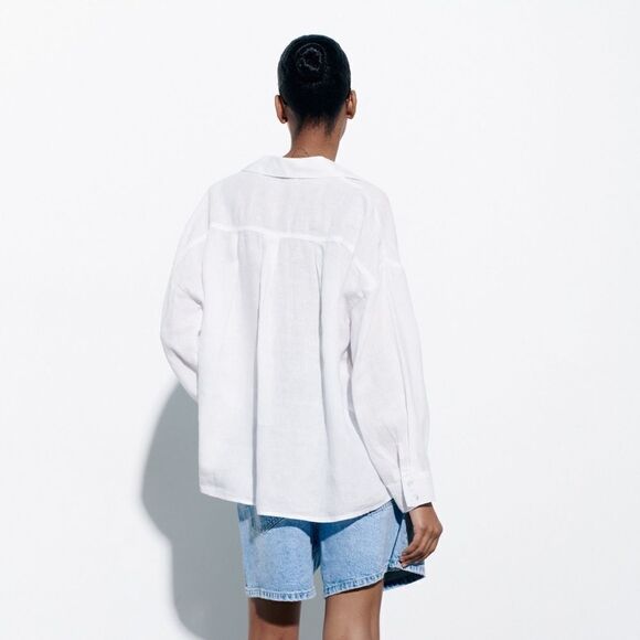 Zara 100% Linen Shirt With Pockets - Picture 5 of 9